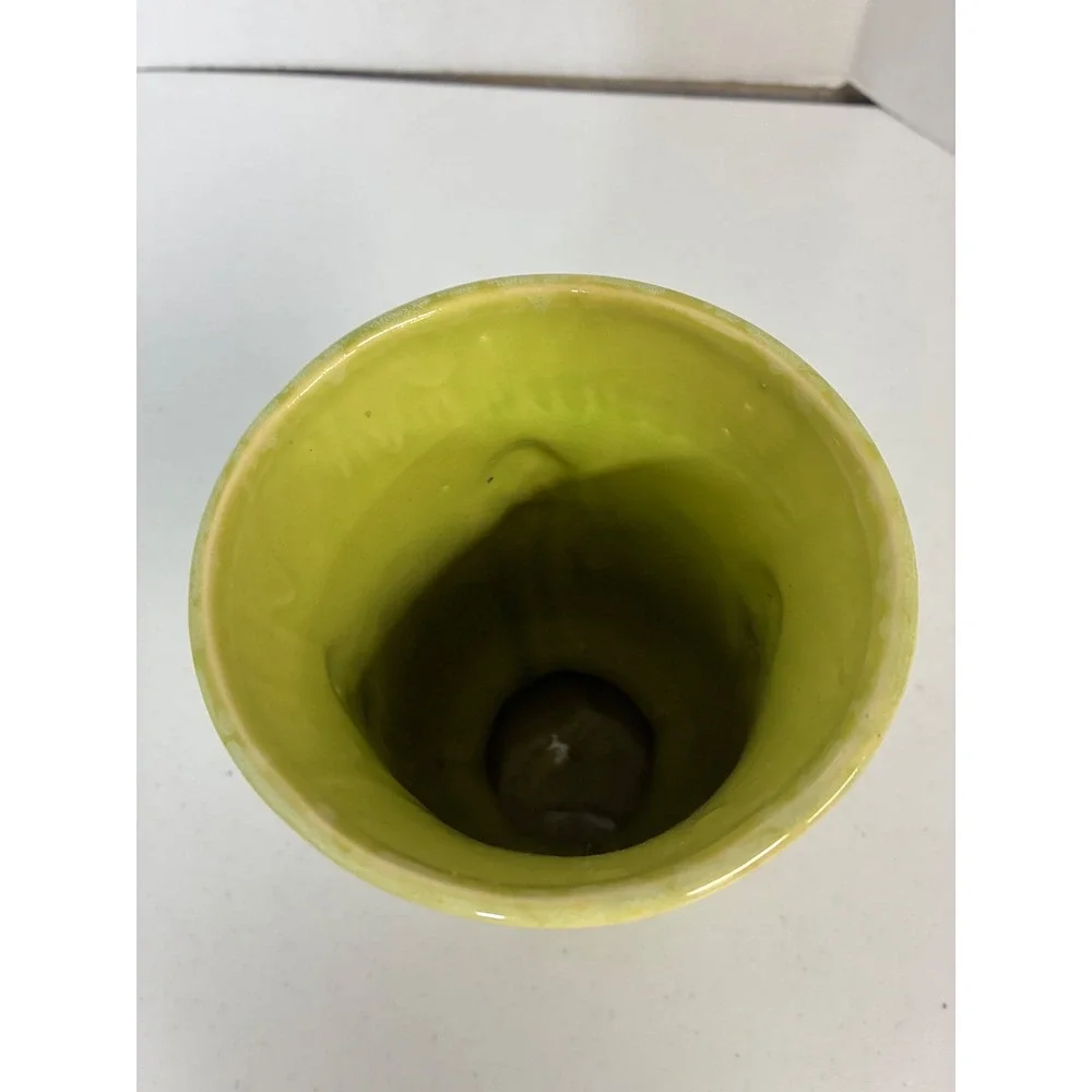 Vintage Shawnee Pottery 502-8 USA Chartreuse Green Drip Glaze Leaf Vase 8 Inch